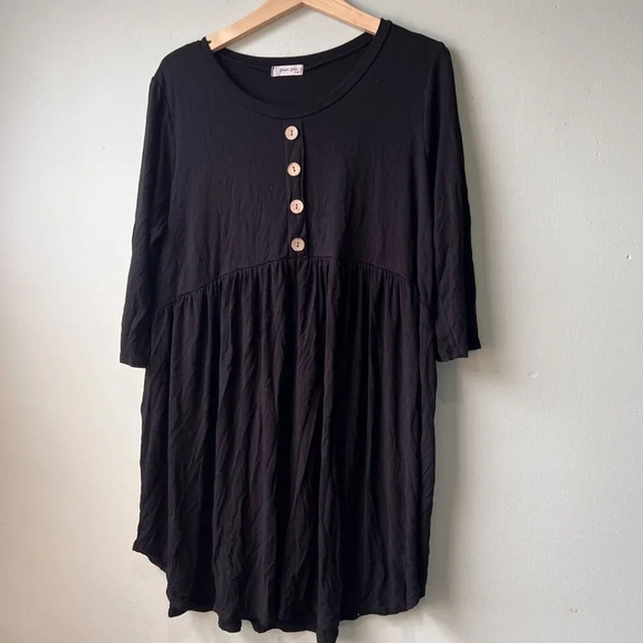 Beeson River Plus Size 1X Black Button-Front Top - Picture 1 of 3